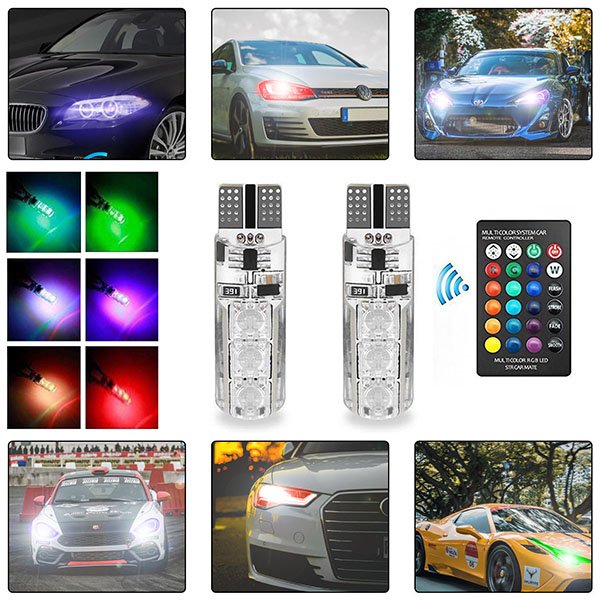 T10 Remote Control W5W 501 RGB Color Changing LED Bulbs 