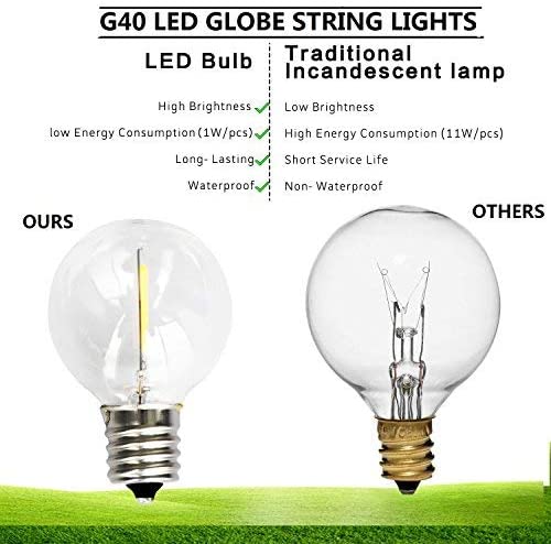 Solar G40 10m String Light with 20 Bulbs Outdoor Waterproof String Bulb  Lights 220V Vintage LED Light Bulb For Outdoor Patio Home Garden Decor
