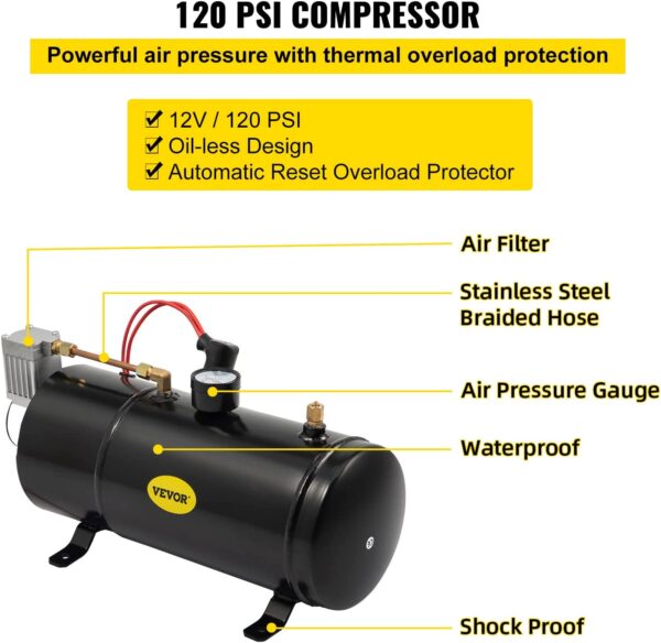 Air Horn Compressor With Tank 12v 150 PSI