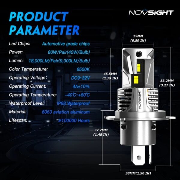 H4 Bulbs 90w Novsight N66 Series Specifications